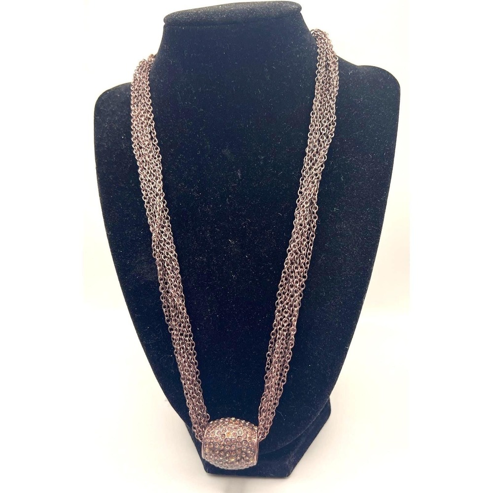 Chico's Multi Strand (10) Chain Necklace Pavé Barrel Copper Gold Tone
